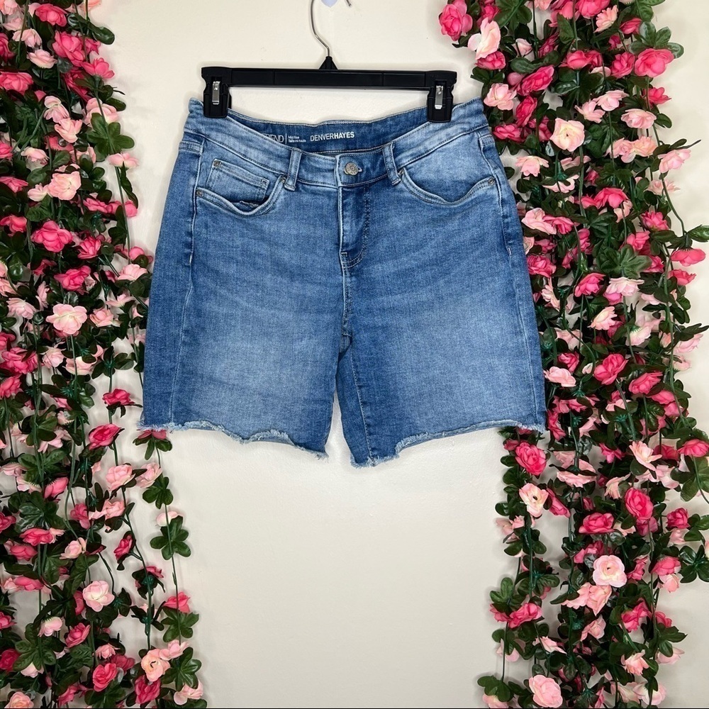 Denver Hayes Boyfriend Mid Rise Denim Jean Shorts Womens 2 Frayed Hem Casual